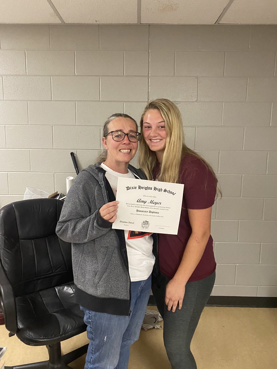 Mrs_Meyer7's tweet photo. Honorary Diploma Day…I’m a blubbering mess!  My students are my why!  I can not wait to see what the future holds for these two, and for the rest of the Class of 2022! @DixieHeightsHS https://t.co/MJXybN01dw