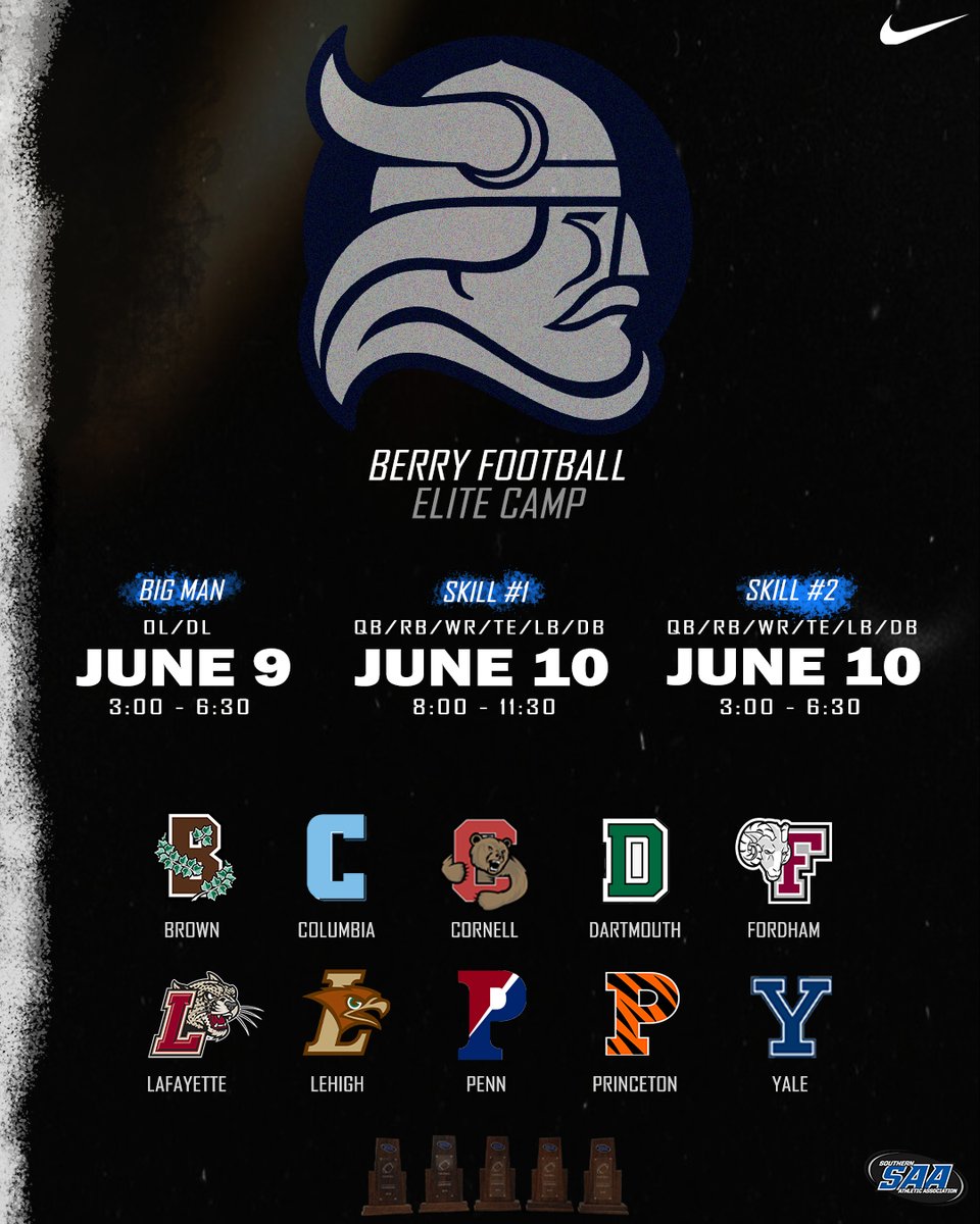 ‼️ '23, '24, '25 Your Time is Now ‼️

17 days out from our Elite Camp featuring coaches from the Ivy and Patriot Leagues!

Register now berryfootballcamps.com/elite-camp.cfm

#KeepClimbing