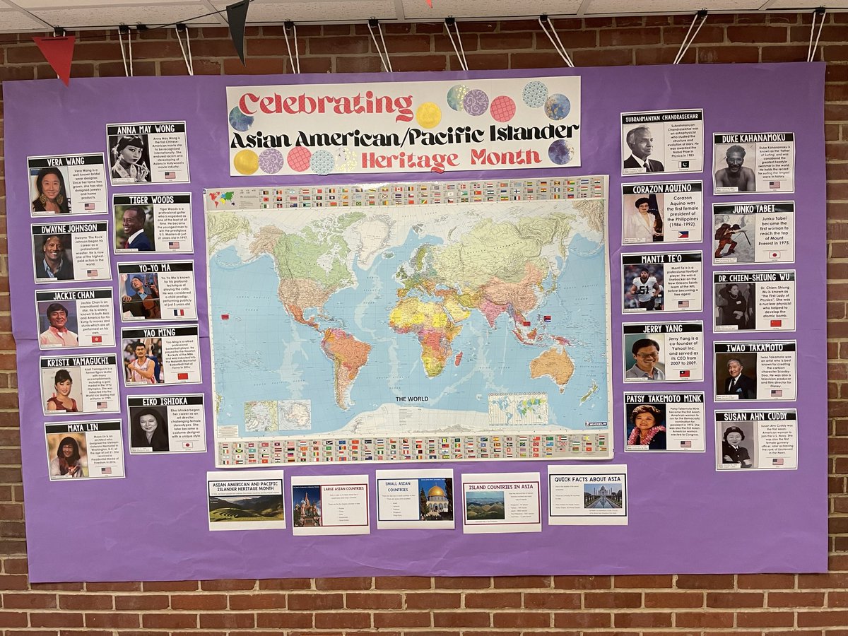 Celebrating Asian/Pacific Islander Heritage Month with a map and prominent AAPI figures to study. <a href="/msF_reads/">Meghan Fatouros</a> &amp; is sharing stories, authors and illustrators, and @MsBarnes_ArtEd is highlighting AAPI artists. Thank you Mr. G for your help! <a href="/AbingdonGIFT/">Abingdon APS</a> @APSGifted #AAPIHM