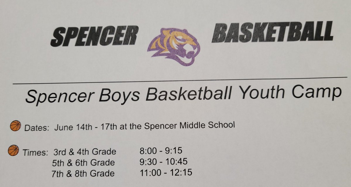 The 2022 edition of the Spencer Youth Basketball Camp is only 3 WEEKS away! There is still time to register! Visit the Activities link at spencerschools.org to find the registration form.