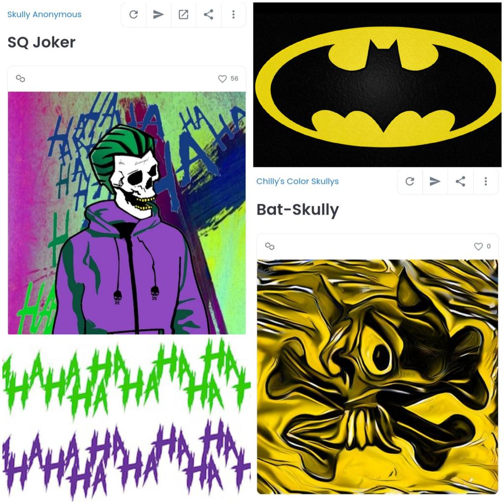 ChillyPanda516's tweet photo. 🤡WhY sO SeRiOuS🦇

Every hero needs a villain - so get yours today! 

Enter for a chance to win @Projectskully's "SQ Joker", and my "Bat-Skully"!

🏆: 4 / ⏱: 24 hrs

⚠️ Follow @Projectskully and myself
⚠️ ❤ &amp; ♻️
⚠️ Drop ETH

#NFTGiveaway #NFTGiveaways #NFTCommunity #FreeNFT https://t.co/vzDP4MCKG8