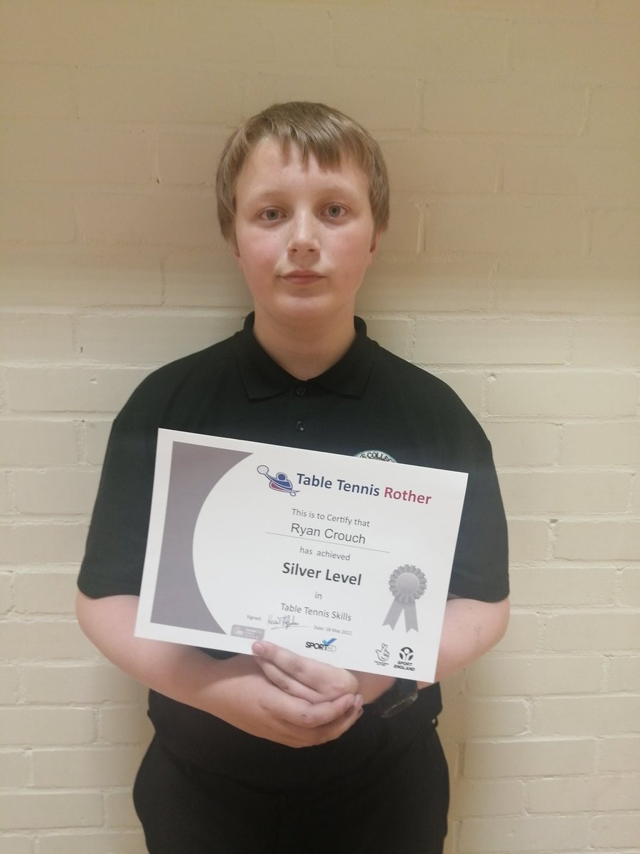 RotherTabTen's tweet photo. Congratulations to Ryan @ryecollegeuk on passing the #tabletennis skills silver award at the after school club. Well deserved. #Rye #Bexhill #Rother #Hastings #ActiveRother https://t.co/jfze4ELvky