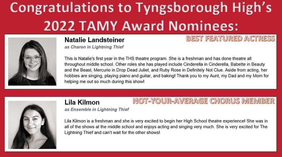 Congratulations to THS students Natalie and Lila on receiving TAMY Award nominations! The TAMY Awards ceremony will take place on June 12th at Mount Wachusett Community College. #tpsprepares