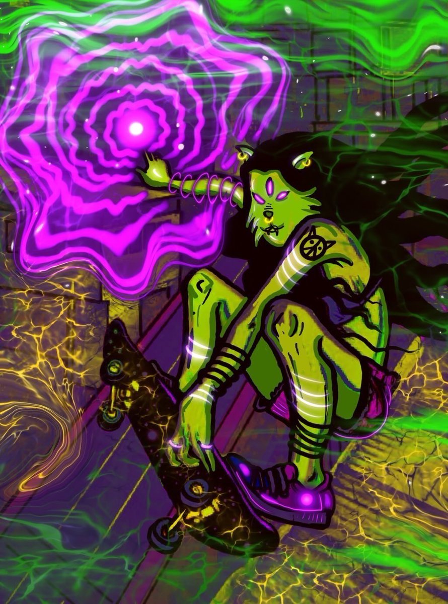 Ugonzo_art's tweet photo. Quantum Molly shredding for peace ☮️ 

@PsychoKittiesOG 
#paychomolly
#quantumleaping
#storyline 
#NFTs 
#skateboarding https://t.co/KKN1pjuUQJ