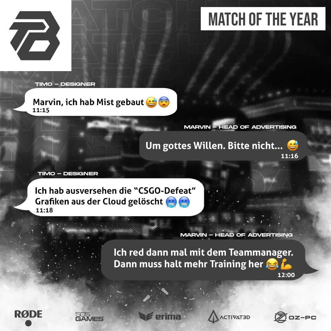 TeamBasH_Gaming's tweet photo. OOOPS Missclick! 🤣😅

Da hat unser Designer Timo aber den Vogel abgeschossen. 😎

Macht nichts, dann gibt es wohl nur einen Weg:
GEWINNEN! 🥳🎖️🎉

📺 Matchdata:
Date: 26.05.2022
Time: 20:00h / 8pm CET
Stream: https://t.co/zV07z4P0HJ
Caster: @varysstorm, TK https://t.co/Ujd5F4CBjY
