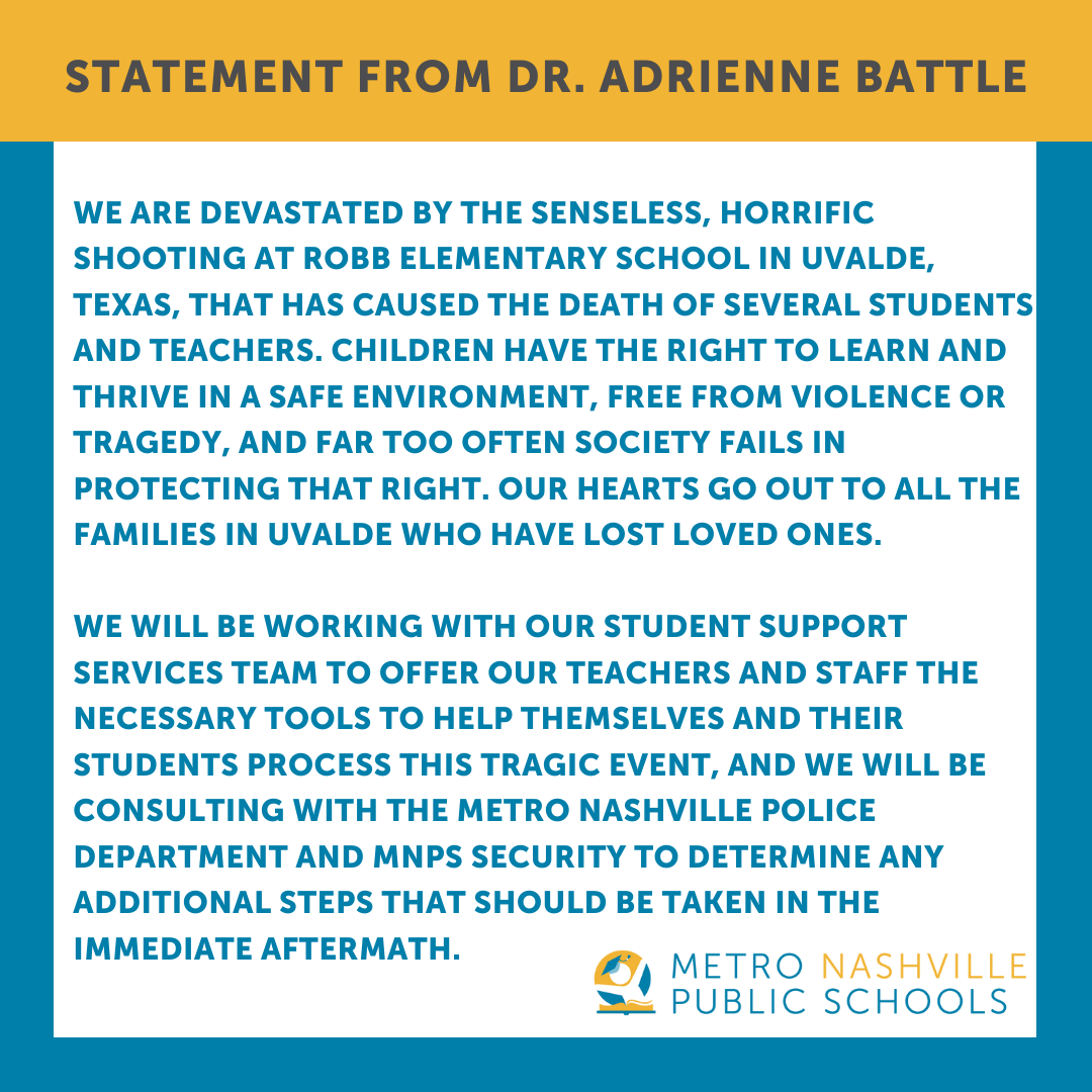 Dr. Adrienne Battle issued the following statement on the tragic school shooting in Uvalde, Texas.