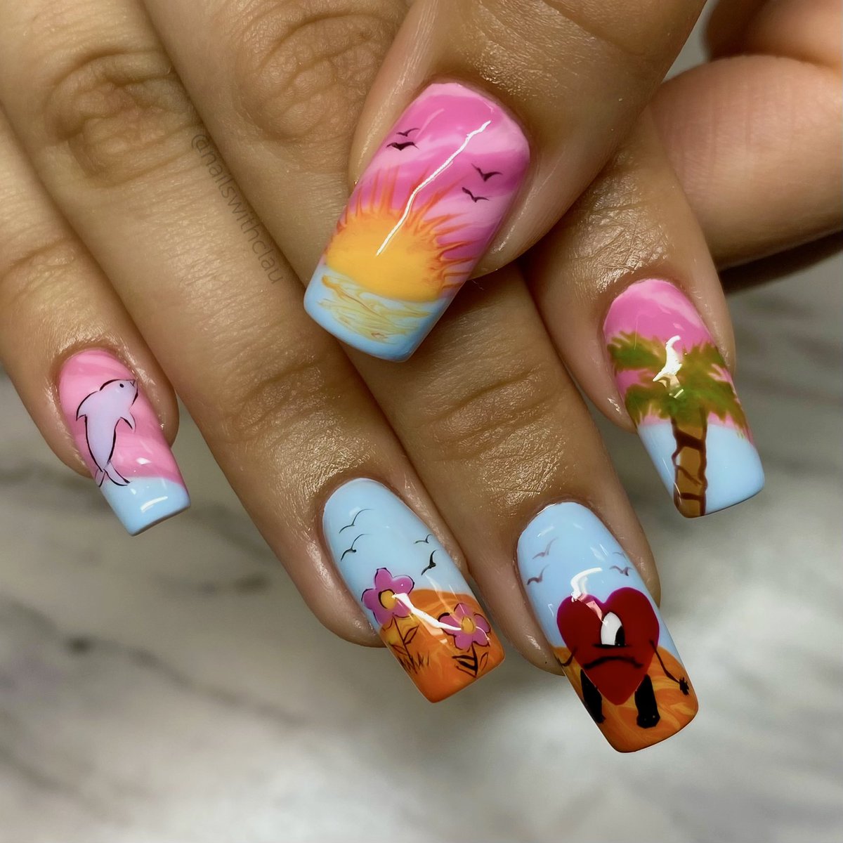 Have to share these here too 😍 
@nailswithclau on ig 
#BadBunny #UnVeranoSinTi