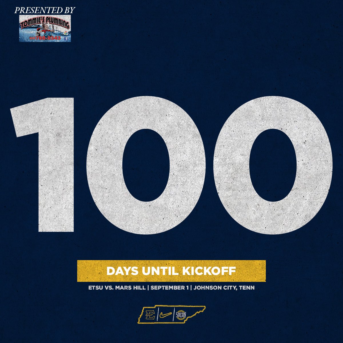 Today officially marks 💯 until kickoff!! Throughout the summer we will feature the seniors in our 100-day countdown! Looking forward to seeing the best fans in the SoCon pack out Greene Stadium!

#ETSUTough