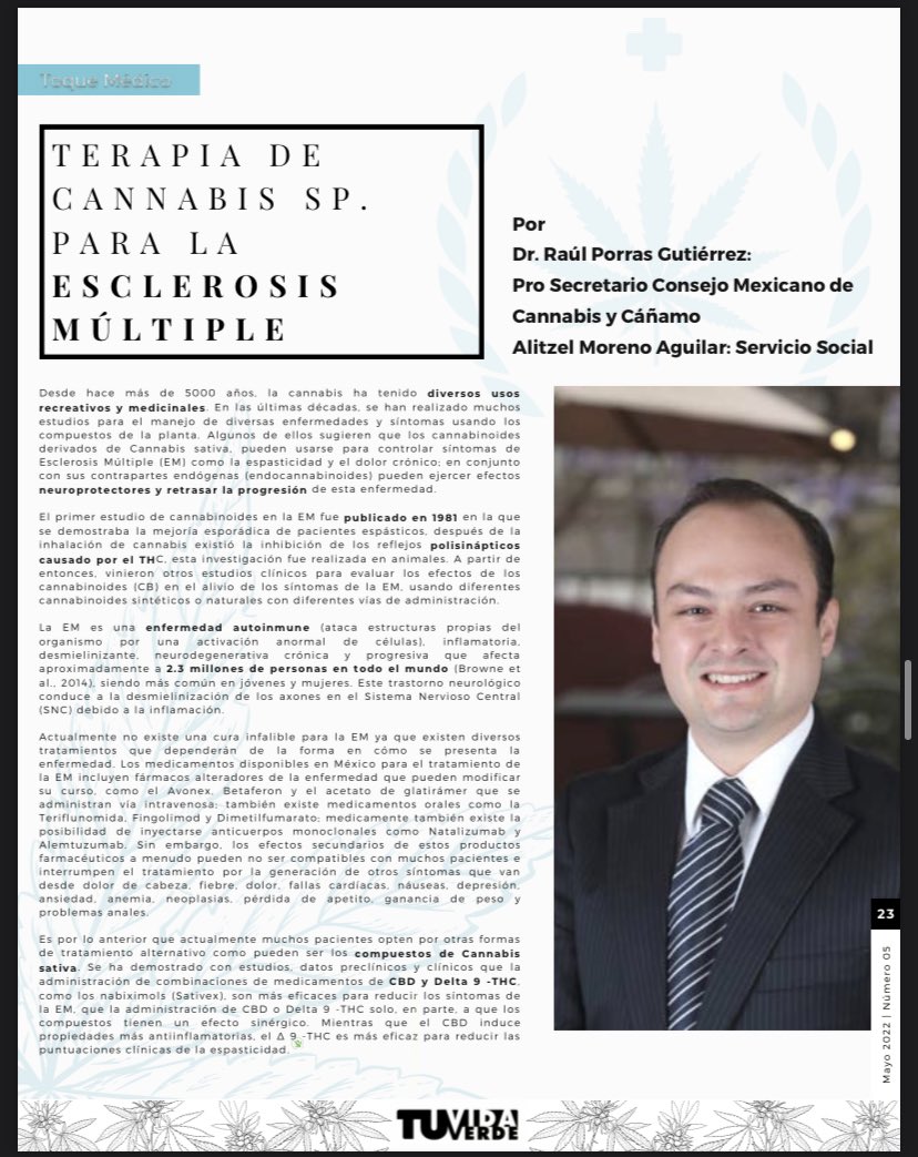 consejomxcc's tweet photo. Lee y comparte el artículo completo del Dr. Raúl Porras sobre “Terapia de Cannabis para la Esclerosis Múltiple”. Gracias por el espacio @TuVidaVerdeRev1 

https://t.co/H2oo0c9yh5

#HablemosDeCannabis https://t.co/MHhuF3bOPb