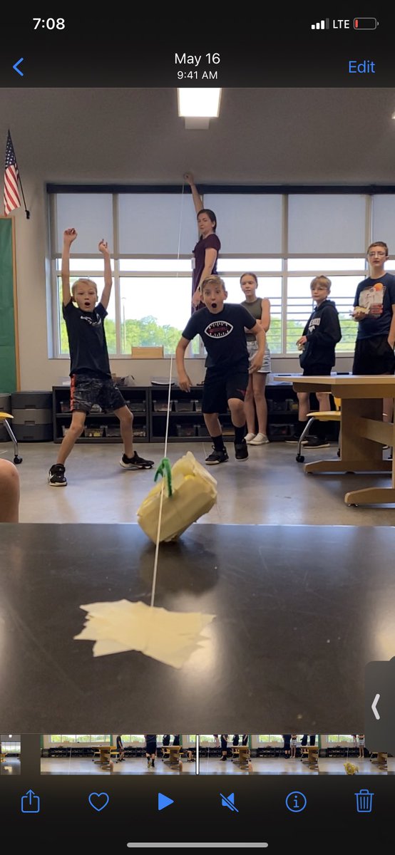 LeichterTeach's tweet photo. Lastly, our fifth graders used the engineering design process to create and modify cable cars to safely bring a Peep bunny down and land safely on a platform. https://t.co/FKYo39QNYU