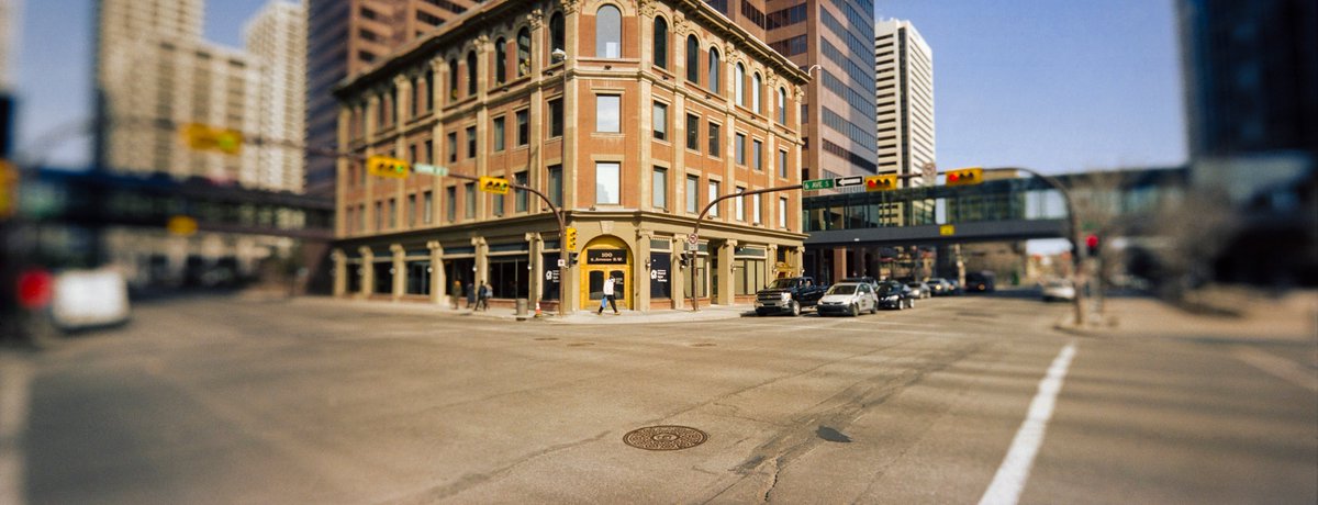 Shot this last roll of film focusing on downtown Calgary. Here's one from 6th Ave &amp; Centre Street. #Portra160 #widelux #calgary #yyc #filmphotographer