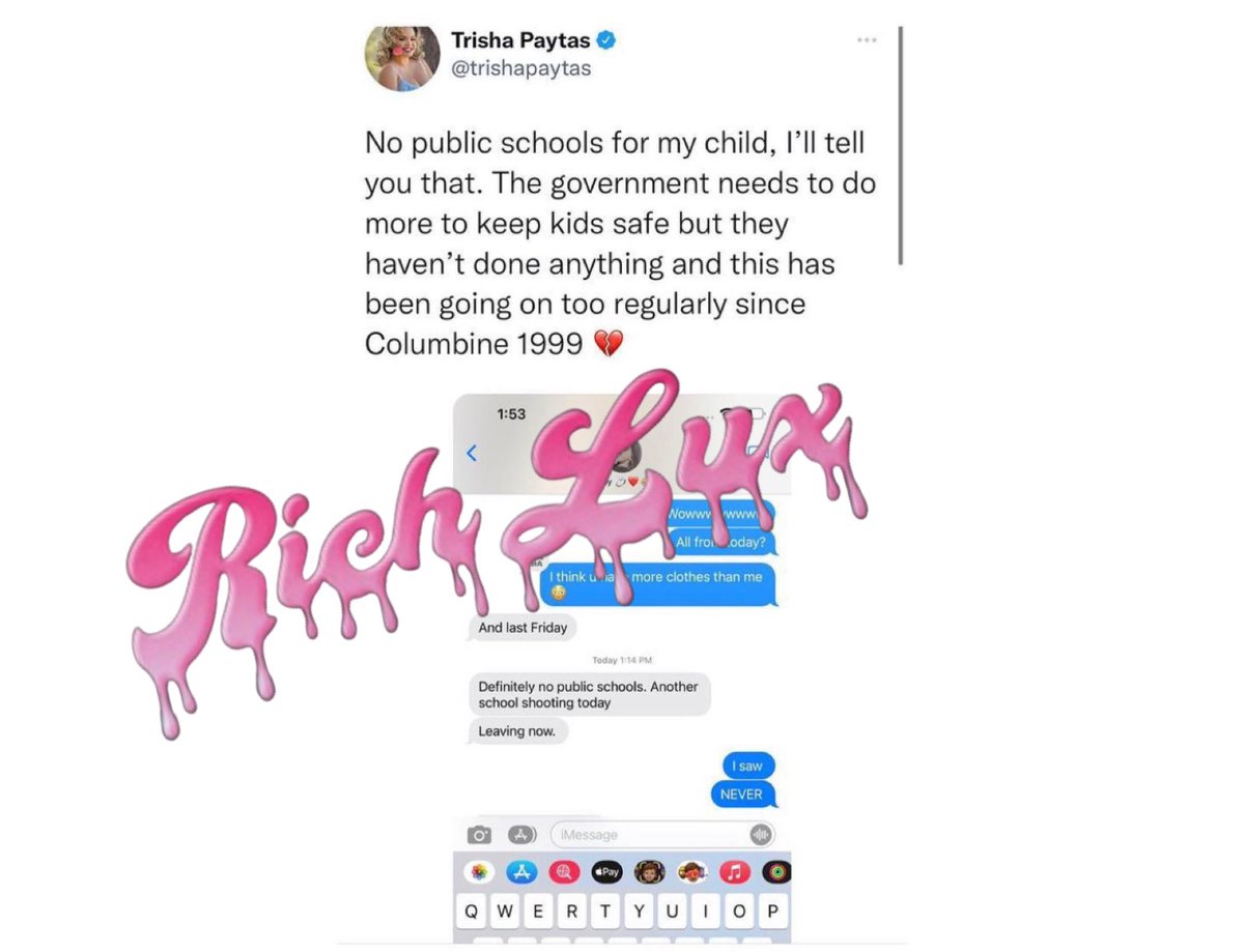 RichLux713's tweet photo. After making a mass shooting about herself Trisha Paytas says no public schools for her child.
#trishapaytas https://t.co/BD7EnrqBHM