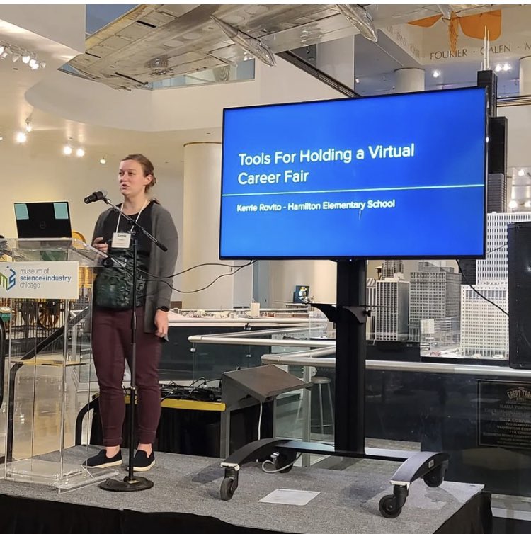 Hamilton Middle School science teacher <a href="/rovitoscience/">Kerrie Rovito</a> sharing her innovative idea for a STEM career day <a href="/msichicago/">Griffin Museum of Science and Industry</a> <a href="/chicagopublics1/">chicagopublicschoold</a>