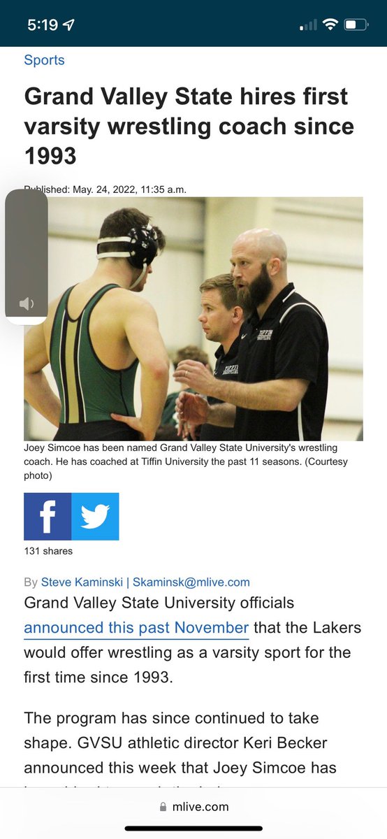 Good news. Grand Valley State College reinstates it’s wrestling program.,