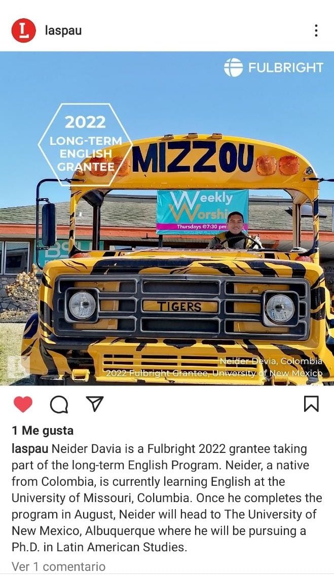 NeiderDevia's tweet photo. Gracias al beneficio de @FulbrightCol y @laspauconnect para hacer un curso de inglés en @Mizzou. Los resultados de Toefl que recibí hoy también me hacen ser admitido oficialmente al doctorado en @unmlaii. https://t.co/hf7XO3Ke4b