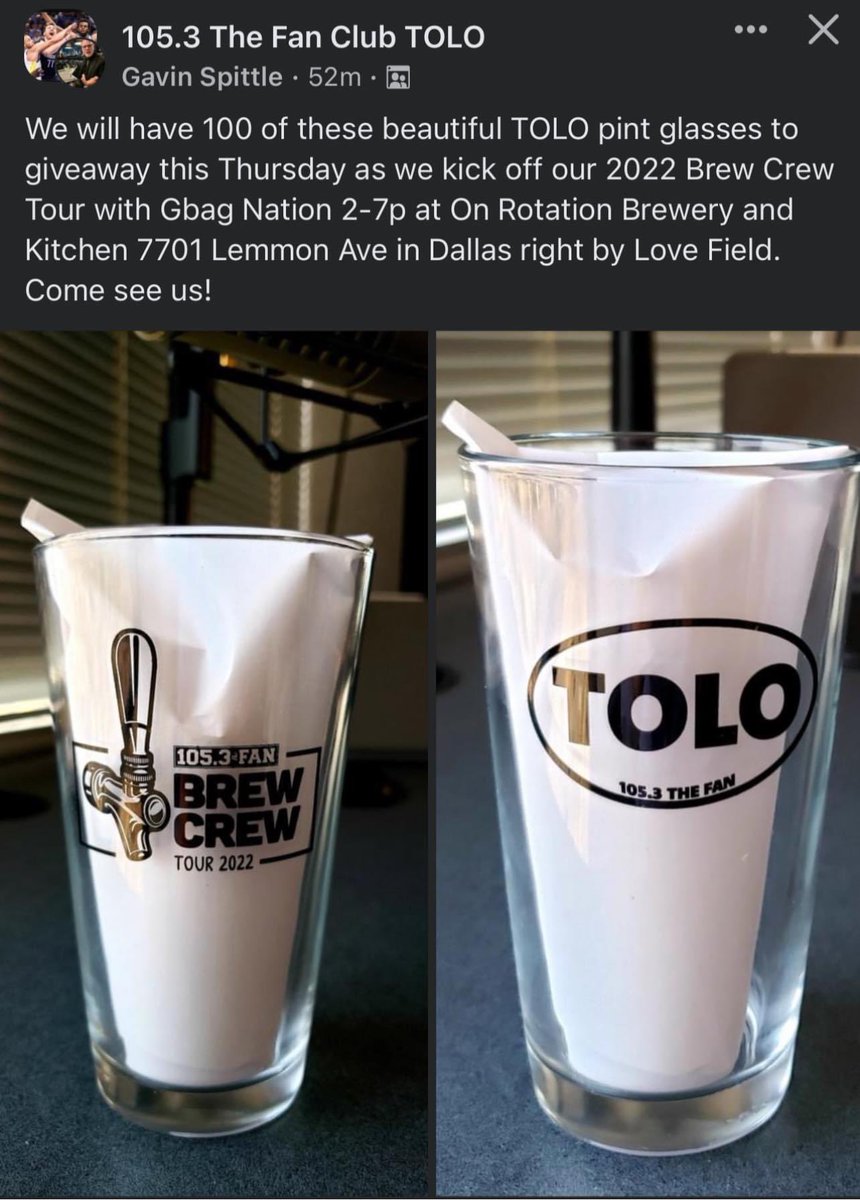 If you are in the Dallas area on Thursday go hit up @on_rotation and say hi to the @gbagnation and enjoy @1053thefan while drinking craft beer (NA for the General of course) #drinkcraftnotcrap #dallascraftbeer #supportcraftbeer #independentbeer #tolo