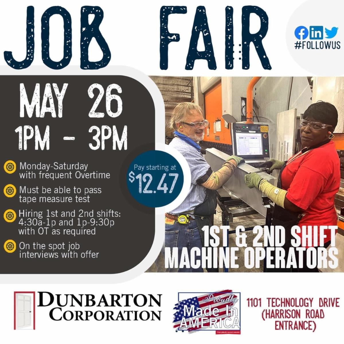 Southeast ALWorks on Twitter "Dunbarton is hosting a Job Fair May 26