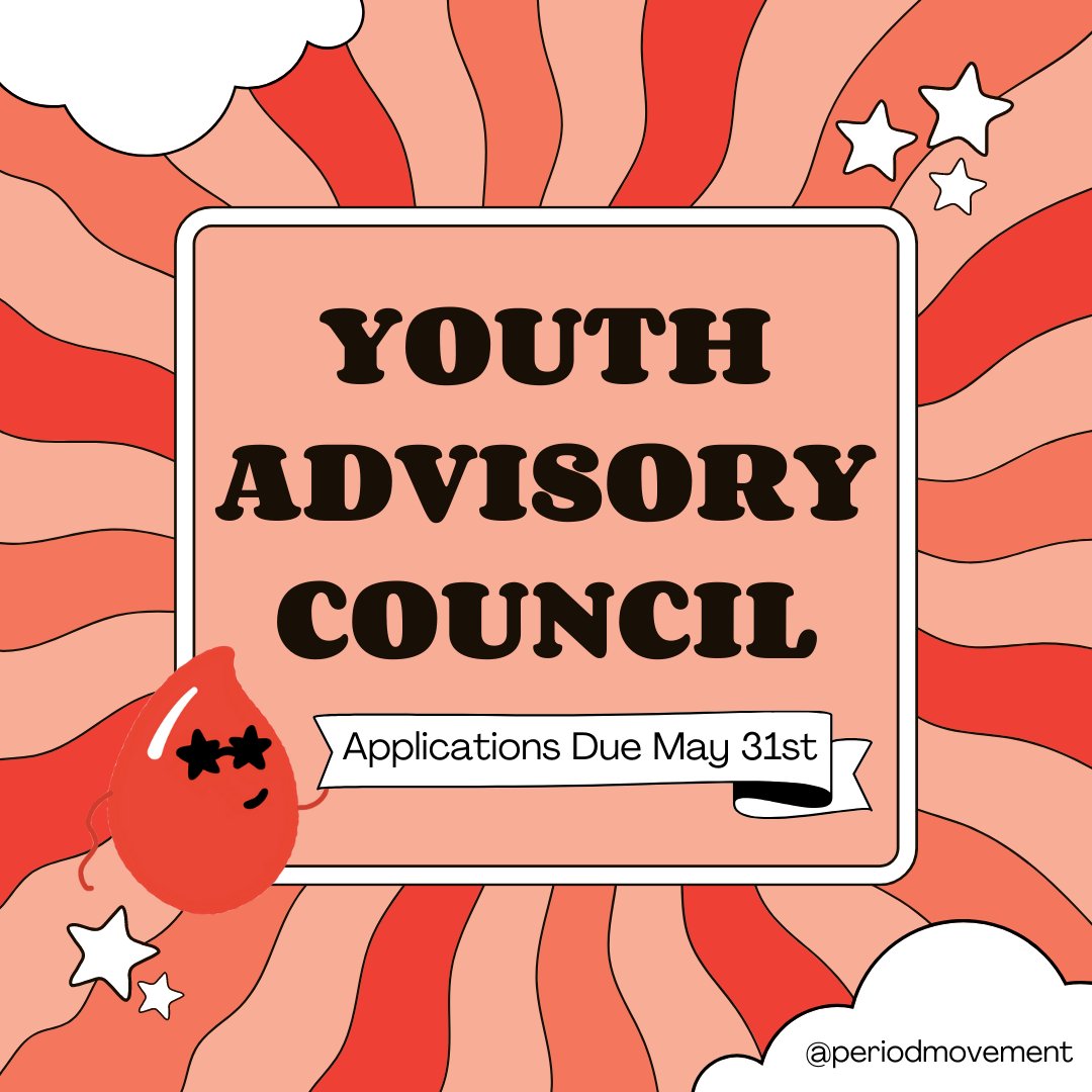 periodmovement's tweet image. Youth Advisory Council applications are due in one week! ⏰ Learn more and apply here: period.org/who-we-are! 🩸 #period #youthactivist #menstrualmovement