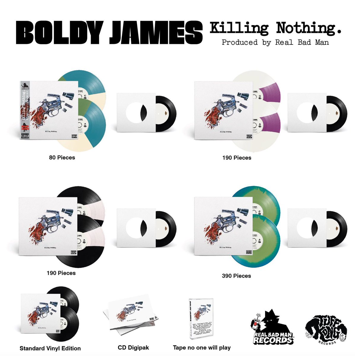 tuffkongrecords's tweet photo. BOLDY JAMES &amp; REAL BAD MAN "KILLING NOTHING" 🔥 Pre-orders will be online FRIDAY MAY 27th at 11AM EST / 5PM CET at https://t.co/W9n4b6bvQH • limited edition vinyl of 850 hand-numbered copies that will include a 45 featuring bonus tracks "2 Way Five Pieces" and "Off The Record" https://t.co/mju8nwclc6