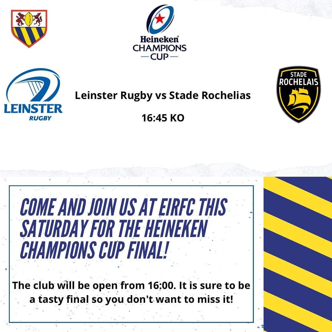 EIRFCDodo's tweet photo. @ChampionsCup final this Saturday (28 May). Get down to Donkey Lane to watch some amazing rugby. The clubhouse will be open from 4pm for a 4:45pm KO
#eirfc #eirfcfamily #Enfield #northlondonrugby #middlesexrugby #grassrootsrugby #londonboroughofenfield #HeinekenChampionsCup https://t.co/BiZLQYkujW