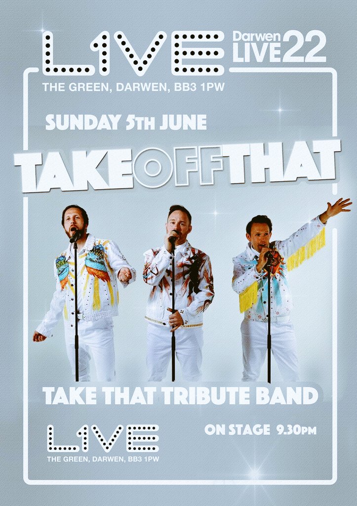 tributetakethat's tweet photo. Sunday 5th June we are in Darwen Lancashire 
What a cracking line up!
#takethat #tribute #festival #JubileeWeekend https://t.co/94Y1ewj1zy