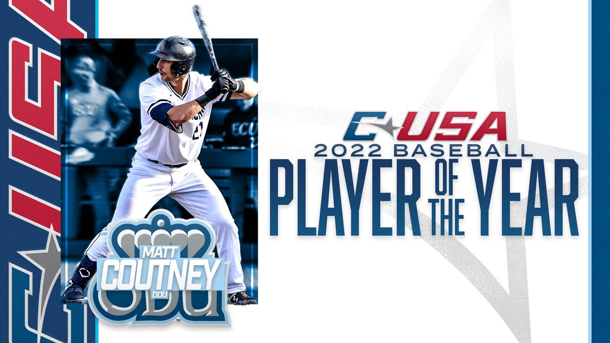 ConferenceUSA's tweet photo. The 2022 C-USA Baseball 𝗣𝗟𝗔𝗬𝗘𝗥 𝗢𝗙 𝗧𝗛𝗘 𝗬𝗘𝗔𝗥, @ODUBaseball’s Matt Coutney (@mcoutney34)! ⚾️

#CUSABASE https://t.co/mPISJIXmWY