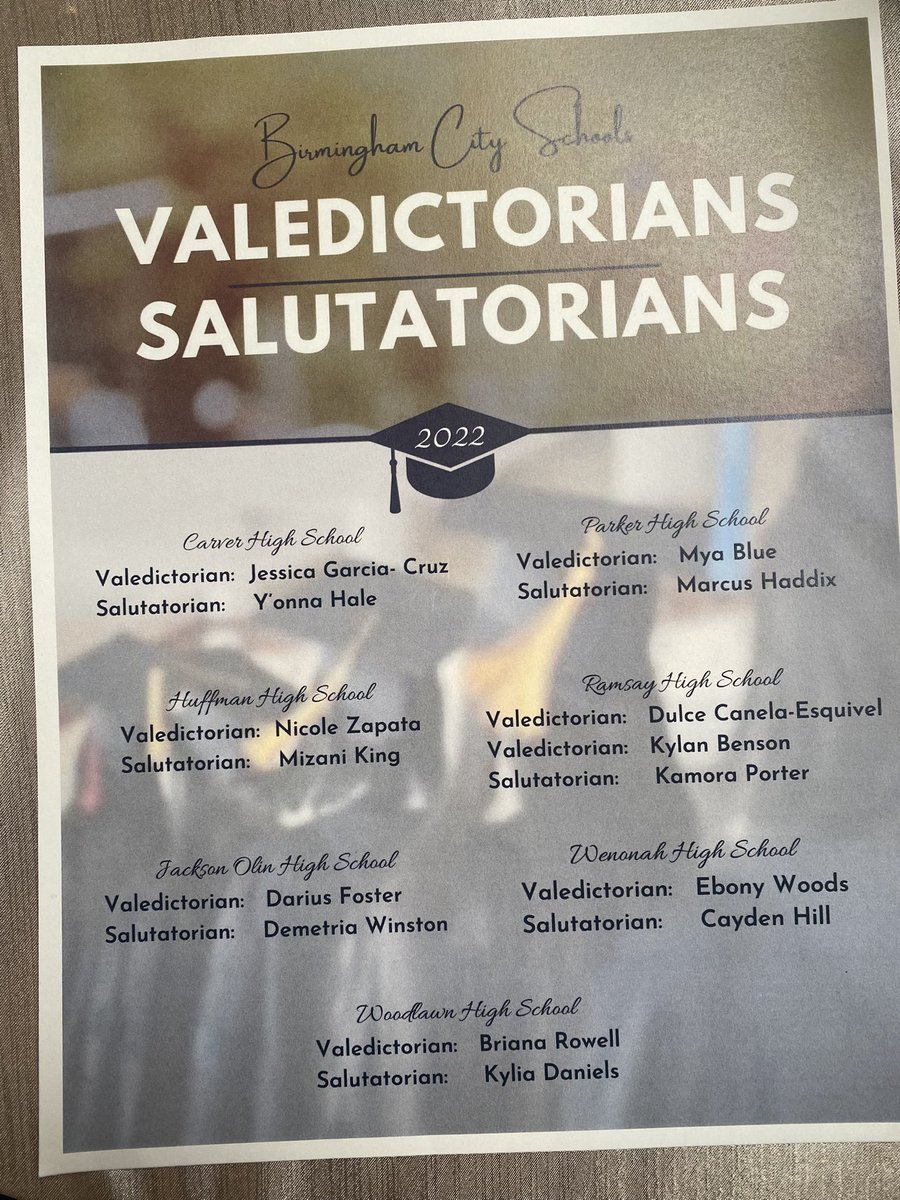 Proud of our BHAM CCF Scholars! We have students attending Carver, Huffman, Ramsay and Wenonah this year and at least one if not two of our students at those schools were selected as a Valedictorian or Salutatorian!