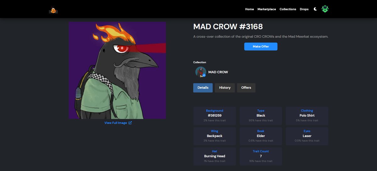 DuceLee's tweet photo. ☝️I think this MAD CROW is super fire!!🚀 #LFCRO!!
👀Check out its rarities 🔥
🤝Open for trading broski's 🍻
🏪I threw him up on the bay too @EbisusBay
🚀https://t.co/KEbzVhIRsI
#MADCROWS #CROCROWS #CROPUNKS $TWIG https://t.co/bzZH9OU2iI