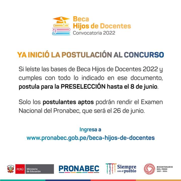 UChiclayo's tweet photo. 📣 ¡Atención, talento hijo (a) de docente de la Carrera Pública Magisterial! Ya lanzamos el concurso Beca Hijos de Docentes, convocatoria 2022. Revisa las bases de la convocatoria ingresando a nuestra página web �� https://t.co/OAhfepTdOJ. https://t.co/iEAy4qEhpG