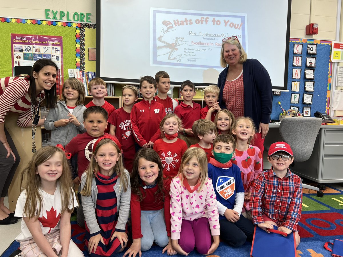 Hats off to the Cherokee Kindergarten Team Read classes! We have learned to read and have climbed the reading mountain. Today we celebrated and wore RED to remind us to Read Every Day! <a href="/franksenreads67/">Traci Franksen</a> <a href="/KisselburgJ67/">Jenny Kisselburg</a> <a href="/npietraszewski/">Nikki Pietraszewski</a> <a href="/jbodine67/">Jennie Bodine</a> #sohappytobehere #cherokeeinspires