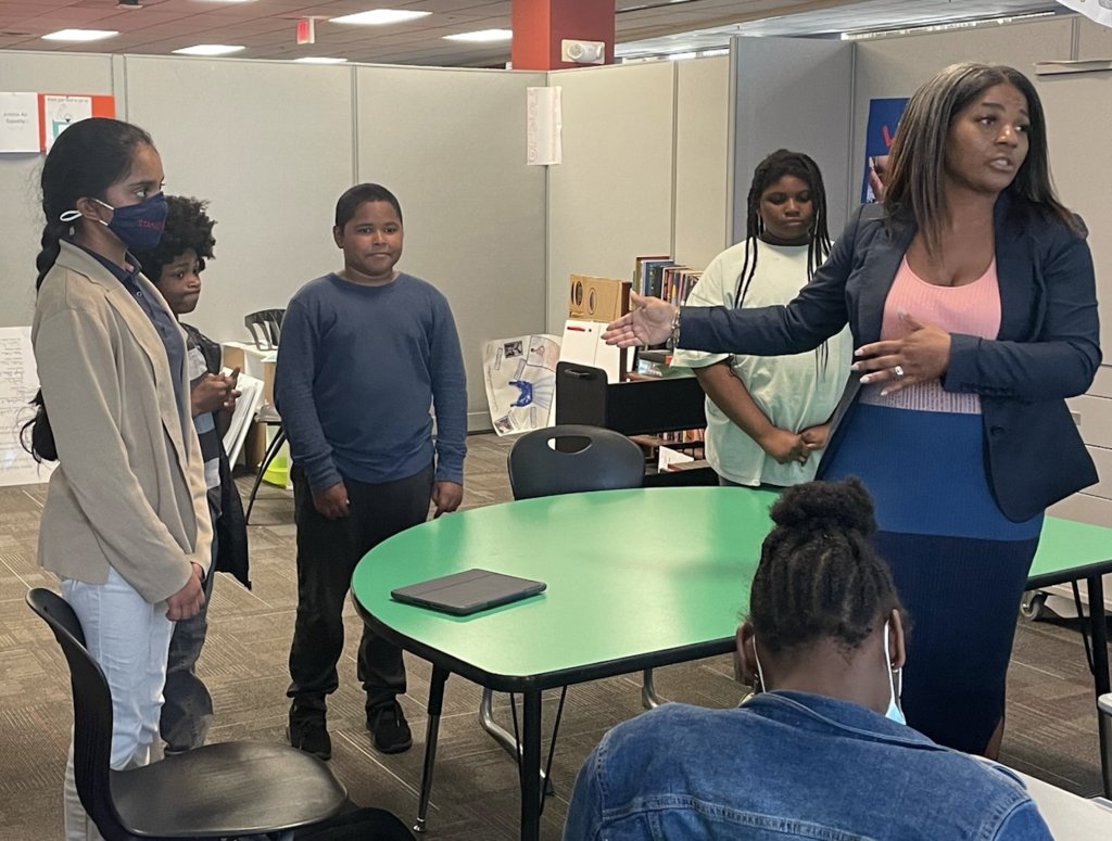Sixth grade Regions and People classes learned about the judicial system from local judge Lasheyl Stroud. After studying different types of government over the last few weeks, students were ready with great questions and participated in a mock trial.