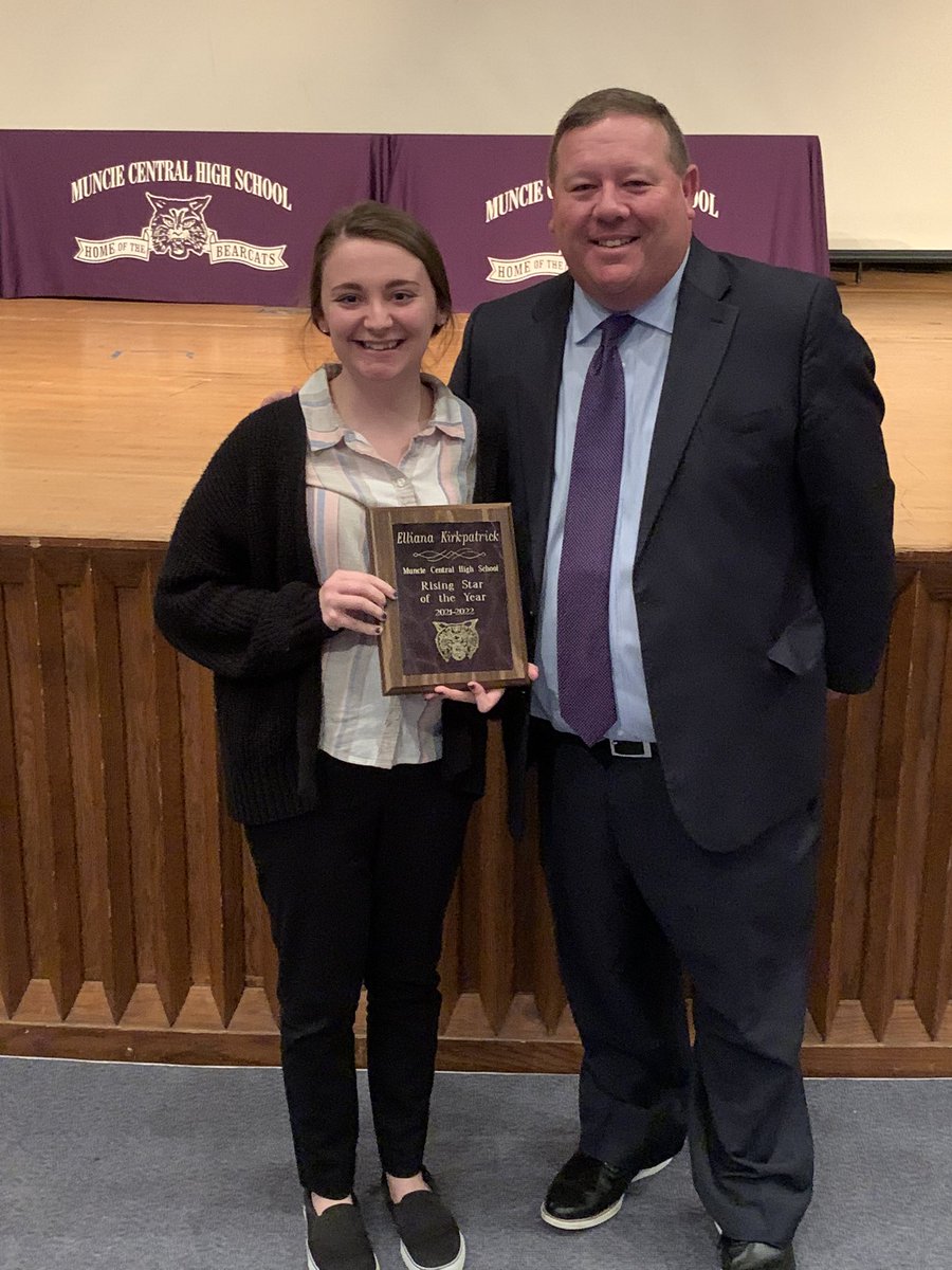 2021-2022 MCHS Rising Star of the Year is Eli Kirkpatrick!  We are so fortunate Ms. Kirkpatrick is a Bearcat. Thanks for all you do for our students and we know you will continue to do great things in Muncie! 💜