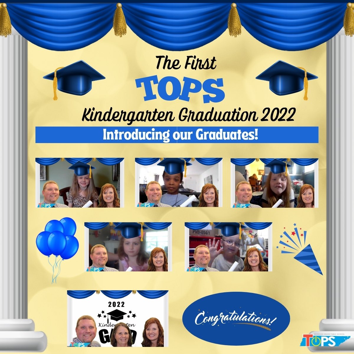 Congratulations TOPS Kindergarten Class of 2022! We had a wonderful graduation ceremony today. Mrs. Jones and I enjoyed being with you and celebrating your accomplishments today. You have worked hard and learned many things this year!
#tntops #onlineschool #studentcentered