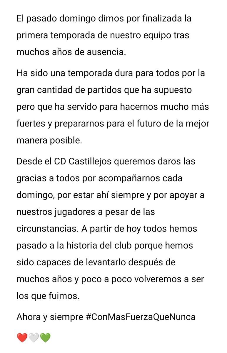 ¡GRACIAS A TODOS!
¡Nos vemos la temporada que viene!

¡Vamos Castillejos! ❤️💚🤍
#ConMasFuerzaQueNunca