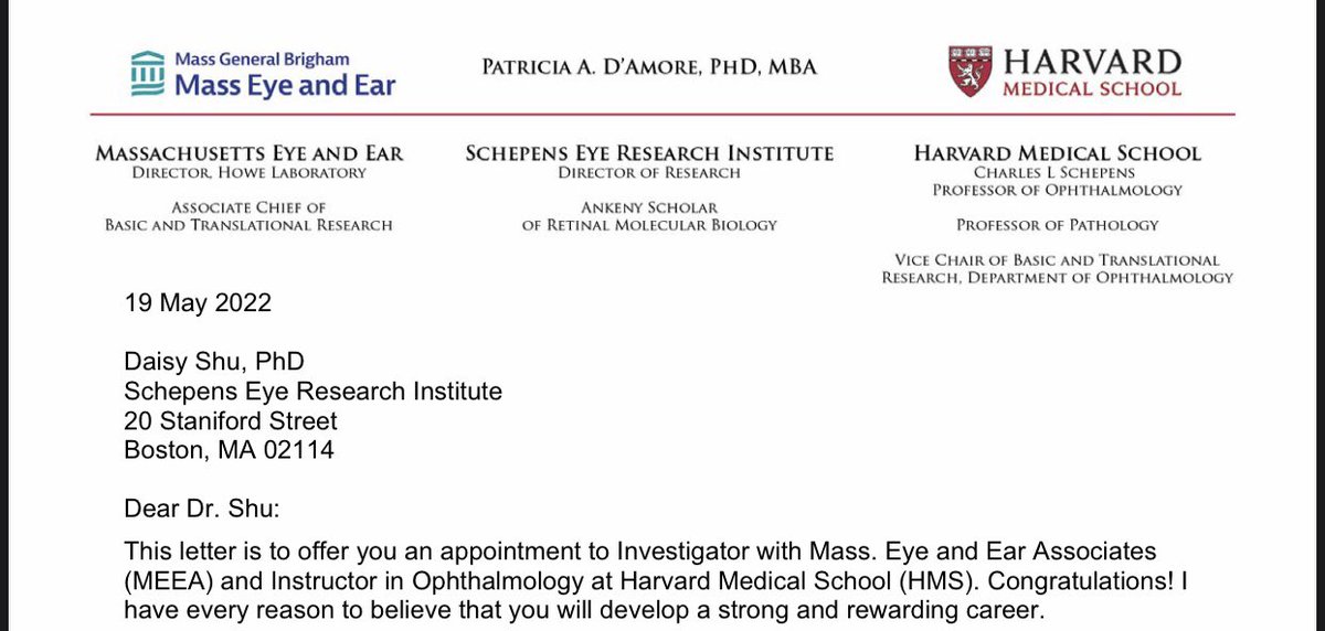 Daisy Shu (she/her/hers) (@eyedaisyshu) on Twitter photo I’m so excited to announce that I’ve been promoted to Investigator in the Department of Ophthalmology at Harvard Medical School! So grateful to all my mentors, colleagues, friends and family for their support along the way! <a href="/StGeniezLab/">Saint_Geniez_Lab</a> <a href="/leomdphd/">Leo Kim</a> <a href="/HMSeye/">Harvard Ophthalmology</a> 🤩🎉 #scicomm I’m so excited to announce that I’ve been promoted to Investigator in the Department of Ophthalmology at Harvard Medical School! So grateful to all my mentors, colleagues, friends and family for their support along the way! <a href="/StGeniezLab/">Saint_Geniez_Lab</a> <a href="/leomdphd/">Leo Kim</a> <a href="/HMSeye/">Harvard Ophthalmology</a> 🤩🎉 #scicomm