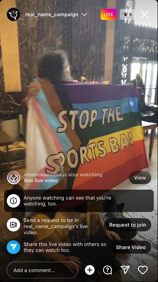 CPUSA_LA's tweet photo. The Real Name Campaign is live-streaming from the Louisiana state capitol where they are demonstrating against the "don't say gay" and trans sports ban bills currently being considered by the legislature.

@LouisianaGov must commit to vetoing these bills!

https://t.co/QZt5OhIlYy https://t.co/jU9EOX9Evt