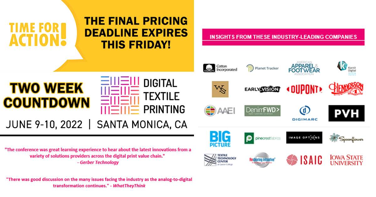 SPG Prints, FujiFilm, Covestro, Ruggable, &amp; more have decided that Digital #Textile #Printing 2022 is a must-attend event. lnkd.in/d6-EM9y

#textileprinting #dtp #printingindustry #fabric #fashion #interiordesigns #textileprinting #digitalprinting #textileindustry