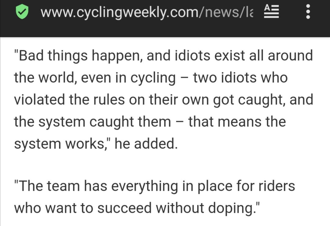 triviumcolombia's tweet photo. His reply in 2015: "We (Astana) are a MPCC team. Nibali was tested 4 times a day" Basically, nothing to see here. Nothing but idiots... https://t.co/OFbHg5VjUh