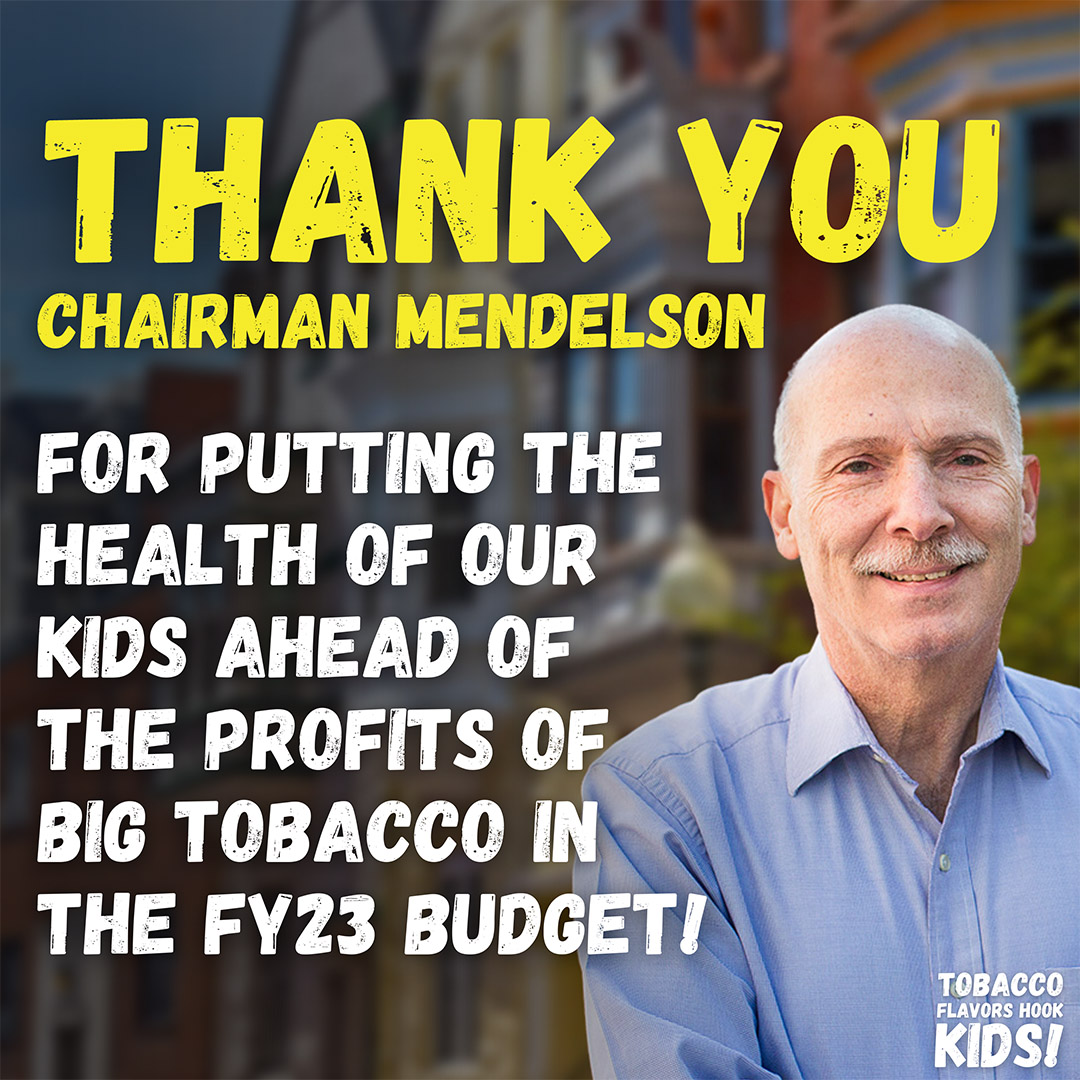 tobaccofreedc's tweet photo. Thank you @ChmnMendelson and @councilofdc for protecting our kids from Big Tobacco in the FY23 Budget! #tobaccofreedc https://t.co/LLihLhS2Wa
