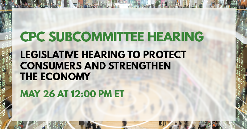 EnergyCommerce's tweet photo. WATCH LIVE: #SubConsumer legislative hearing on bills to protect consumers and strengthen the economy →