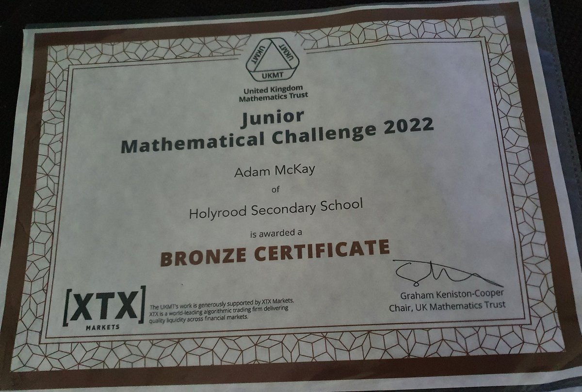 chloee28's tweet photo. When he comes out and says Oh I got this! Slight progress from his @StFillansPS days when we found out on here 🤣🥰 
#proudparents #juniormathematicschallenge @HolyroodsecM https://t.co/4nLecF9QH9