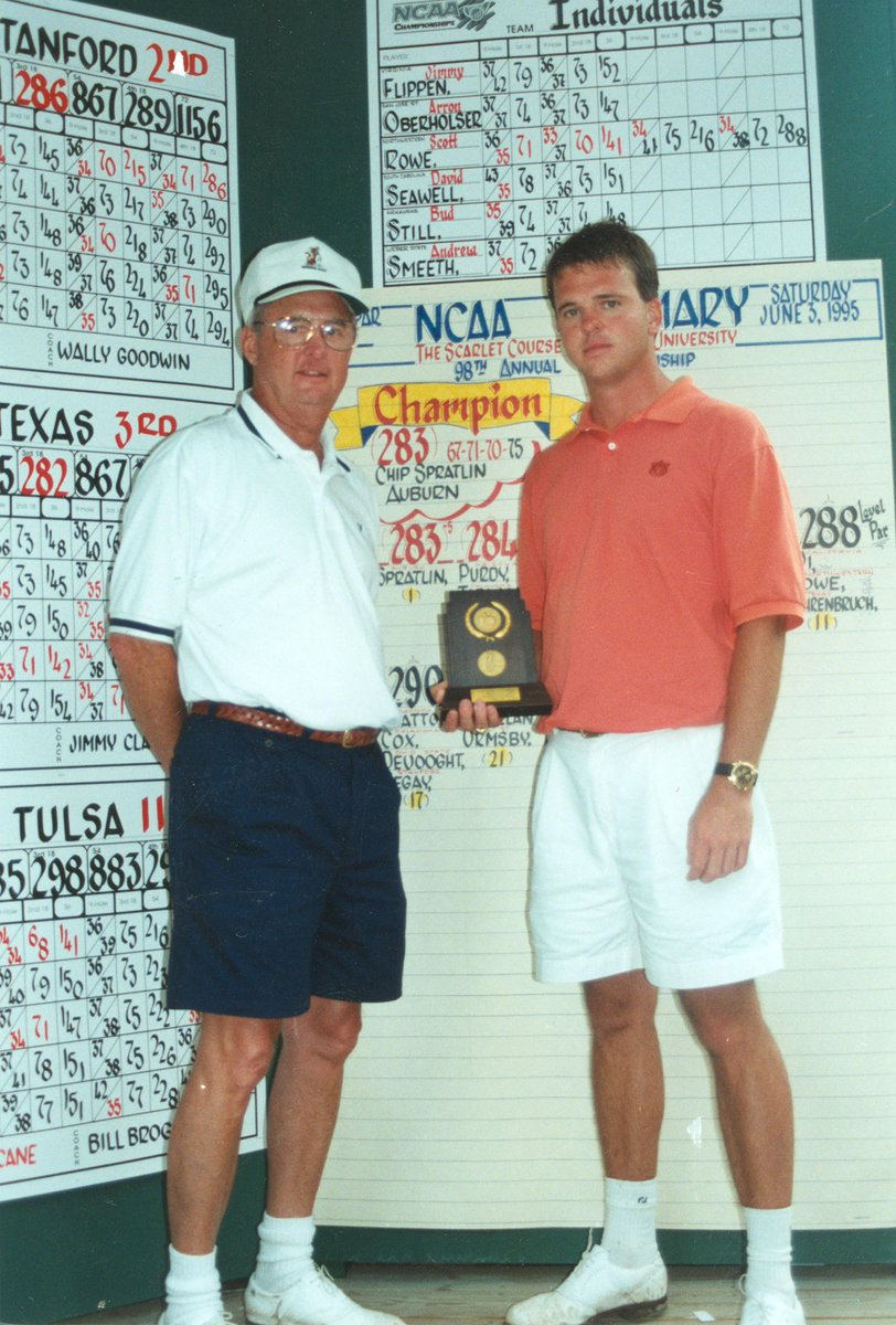 AuburnMGolf's tweet photo. 27 years ago to the day, Auburn senior Chip Spratlin defeated a freshman from Stanford by the name of Tiger Woods to win the first individual NCAA Championship in program history! 🏆

#WarEagle https://t.co/gIIVE5zSME