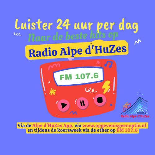 Ad6Radio's tweet photo. Luister 24 uur per dag naar de beste hits via de website https://https://t.co/ELgA15aGeH, via de Alpe d'HuZes app of via de ether FM 107.6 FM (tijdens de koersweek)

@ad6 @alpedhuzes https://t.co/BY7nykmpbm