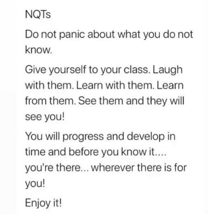 Ahh what great advice!! 👌 The sentiment definitely relieves the pressure.. 🥰😅 <a href="/MrTs_NQTs/">Mr T's NQT/ECT support 🙋🏻‍♂️</a> #NQT #ECT
