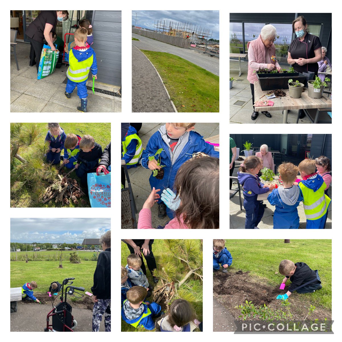 FishertonPS's tweet photo. Our EYC children today enjoyed their visit to Greenan manor care home, we planted flowers/seeds, created a big hotel, played with bubbles and entertained the residents. #intergenerationalvisit #localcommunity https://t.co/jGWKlejK0a