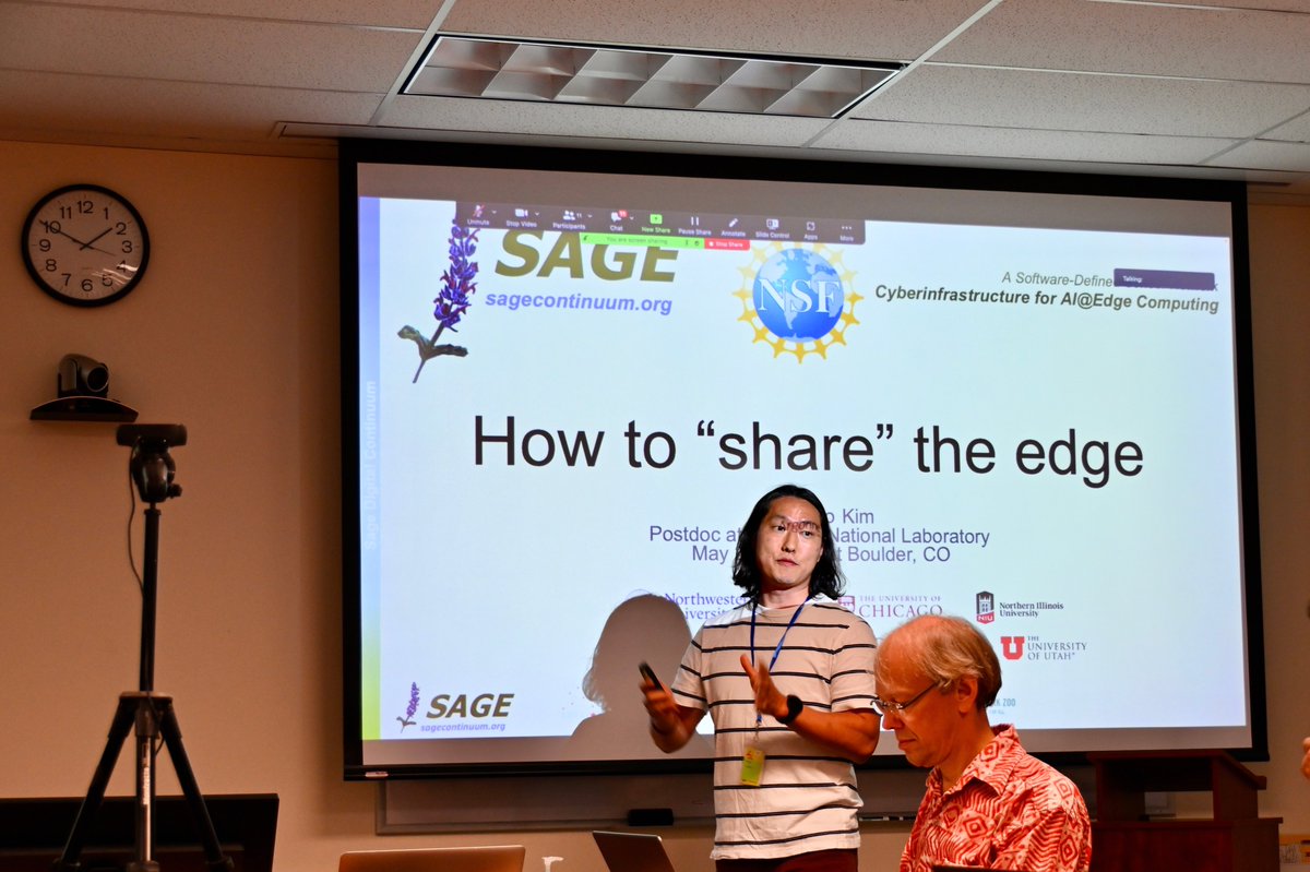 sagecontinuum's tweet photo. The people who do the work. Engineers and software engineers behind Sage. Rajesh, Seongha, Yongho and Joe presenting amazing progress on physical and software cyberinfrastructure. @NSF funded essential science infrastructure as important as a collider or telescope. https://t.co/0KI51heGMT