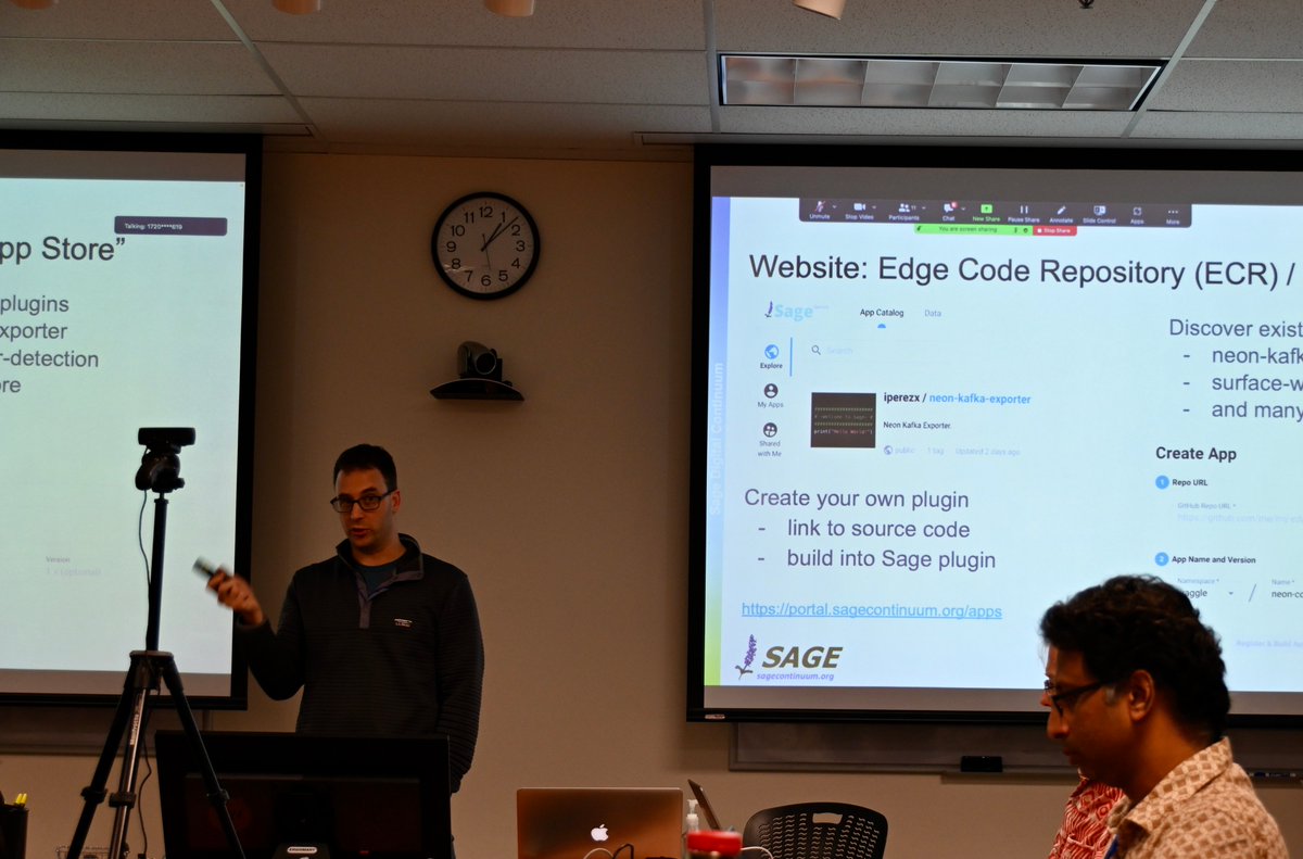sagecontinuum's tweet photo. The people who do the work. Engineers and software engineers behind Sage. Rajesh, Seongha, Yongho and Joe presenting amazing progress on physical and software cyberinfrastructure. @NSF funded essential science infrastructure as important as a collider or telescope. https://t.co/0KI51heGMT