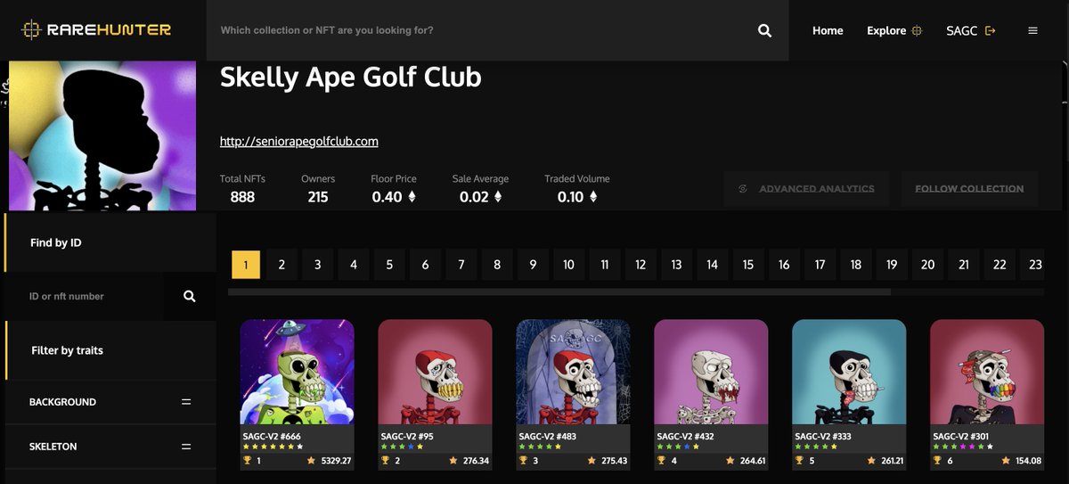 SAGC x Rare Hunter 🦧

We are excited to announce <a href="/RareHunterio/">RareHunter.io</a> as our official rarity partner 🦅

To enter:
1. Follow 
<a href="/RareHunterio/">RareHunter.io</a> 
2. Follow 
<a href="/SeniorApeGC/">Senior Ape Golf Club NFT | SOLD OUT</a> 
3. Like, Retweet &amp; Tag 3 friends

rarehunter.io/en/collection/…