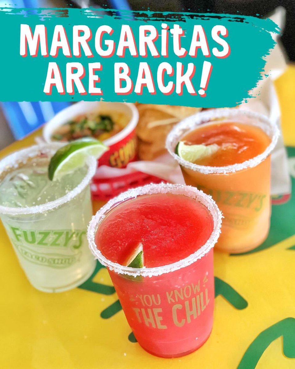 🗣HEY COLUMBIA! MARGARITAS ARE BACK‼️🙌❤️ We’re celebrating w/ $2 margaritas (12oz)  all day today and of course tomorrow because it’s Wednesday and DUH $2 Margaritas at Fuzzy’s all day, EVERY WEDNESDAY! TELL YOUR FRIENDS.
*Dine-in only 

#fuzzystacoshop #columbiamo