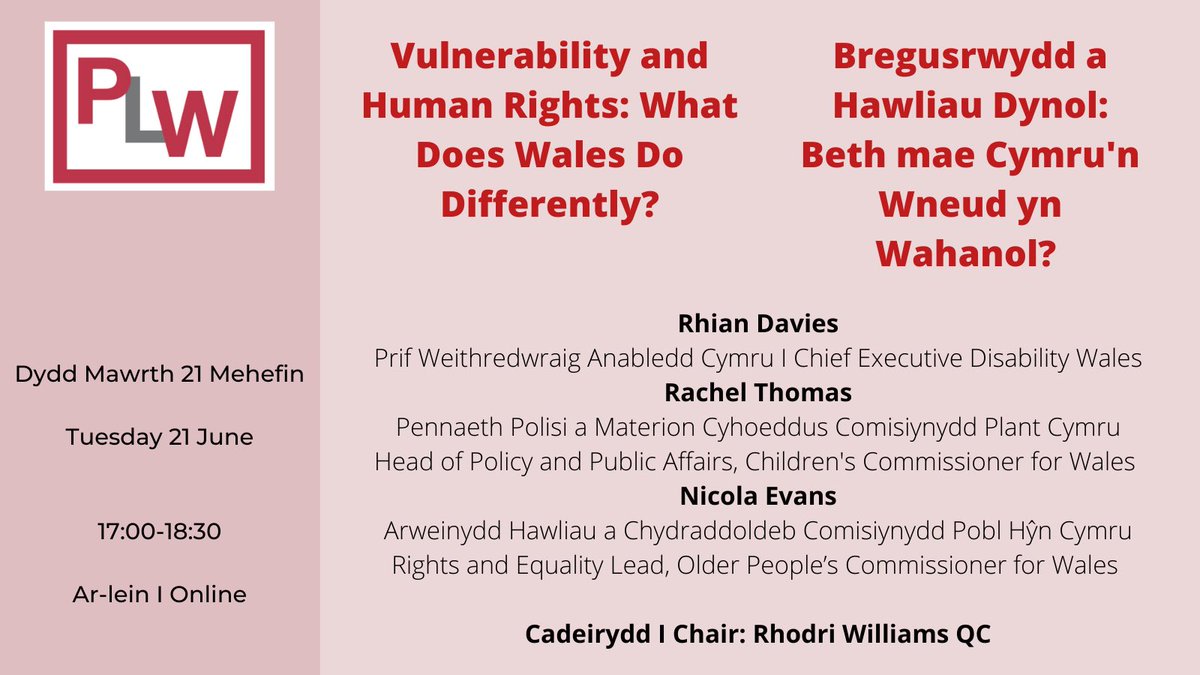 NEW ONLINE EVENT: “Vulnerability and Human Rights: What Does Wales Do Differently?”. 21 June 2022.  Sign up here: protect-eu.mimecast.com/s/aRYcCx6wLIxz…